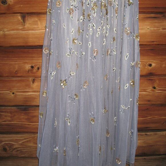 Mac Duggal 5533 Platinum Embellished High Neck Long Sleeve A Line Gown Dress - Picture 9 of 13